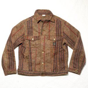 Vintage Pointer Striped Blanket Cotton Chore Coat Trucker Jacket Medium